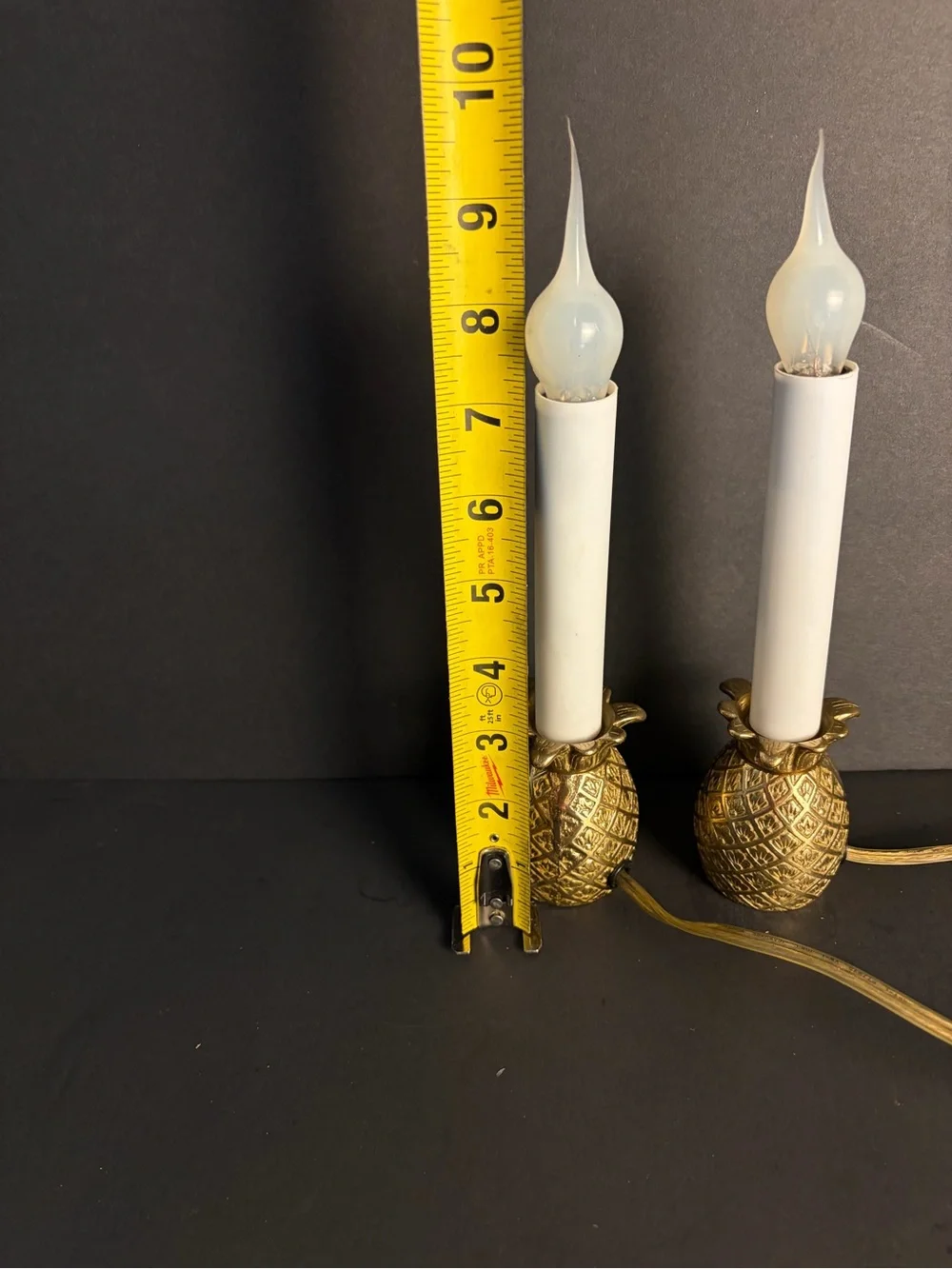 2 Vintage Brass Pineapple Night Light Candle Stick Lamp boudoir Decor 8